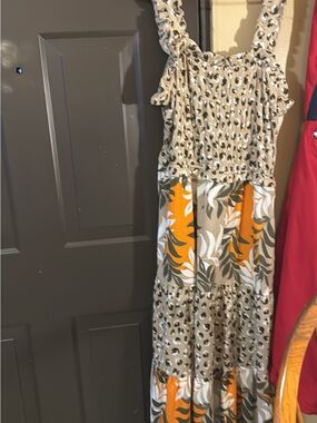 Cato Tiered Maxi Dress with Orange and Tan Floral-Print Panels